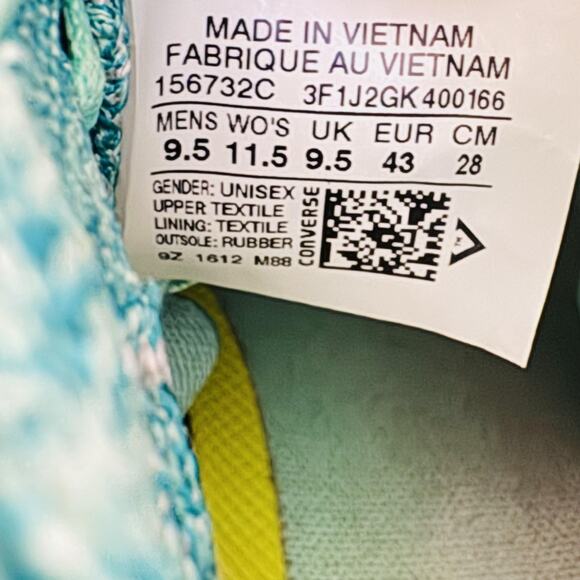 Converse Shoes Mens 9.5 Womens 11.5 Green Knit Chucks High Top All Star Sneakers - Picture 11 of 12